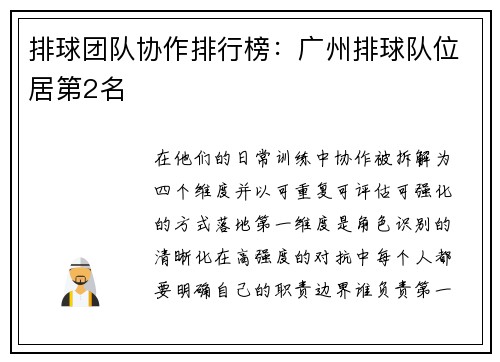 排球团队协作排行榜：广州排球队位居第2名