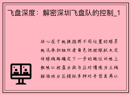 飞盘深度：解密深圳飞盘队的控制_1