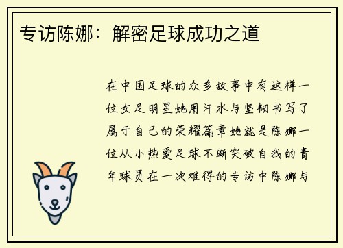 专访陈娜：解密足球成功之道