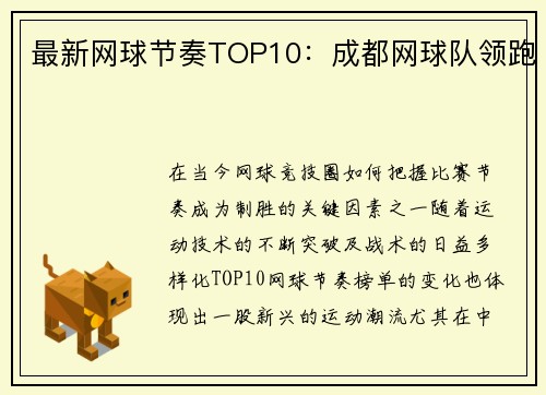 最新网球节奏TOP10：成都网球队领跑