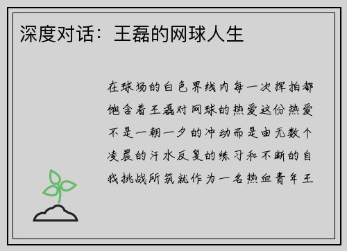 深度对话：王磊的网球人生